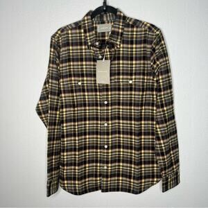 New Everlane Buttondown Flannel Shirt Green Cream Black Plaid Mens size M
